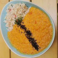 Red lentil dal with rice at My Secret Garden Cafe in Vienna