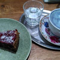 Poppy seed cake and Krishna latte at My Secret Garden Cafe in Vienna