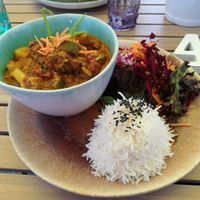Daily curry menu with delicious salad and homemade dressing at My Secret Garden Cafe in Vienna