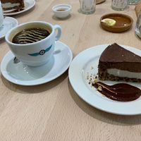 Americano with Eurocream cake. Absolutely amazing! at bistro ZDRAVO in Sarajevo