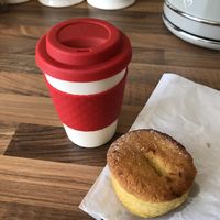 Vegan lemon cake & Vanilla and Soya latte to go at Avo Cafe in Waterford