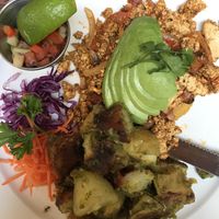 Vegan huevos rancheros (1/2 size) with pesto potatoes!  at Mo:Lé - Pandora in Victoria