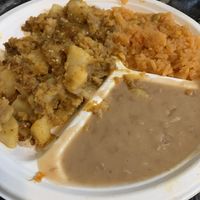Chorizo with potatoes with a side of rice, bean & tortillas. Its was all good  #Veganuary at Borreguitas in Pomona