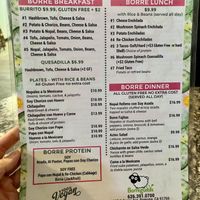 Menu — plenty of gluten free options   at Borreguitas in Pomona