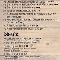 Updated Menu - Feb 2020 at Borreguitas in Pomona