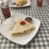 Vegan crepe with banana, strawberry, maple syrup and coconut whip cream   at Crepe Escape in Picton