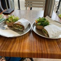 Omelet half-sandwich and Veggie Patty half-sandwich at I'm Here Because of my Wife - Ani Po Biglal Ishti - אני פה בגלל אשתי in Jerusalem