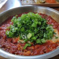 Vegan Shakshuka at I'm Here Because of my Wife - Ani Po Biglal Ishti - אני פה בגלל אשתי in Jerusalem