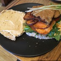 tofu burger at Perfect Break Vegetarian Cafe in Gerringong