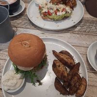 Falafel burger and smashed avo. at Perfect Break Vegetarian Cafe in Gerringong