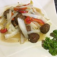 Lotus balls and stir fried veggies  at Pure Lotus in Yangshuo