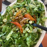 My bowl (lettuce, sofritas, fajita veggies, tomato and corn salsa)  at Chipotle in Evanston