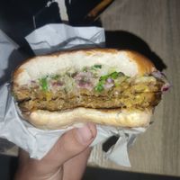 Double vegan burger with vegan cheese at Anti Burger in Panama City