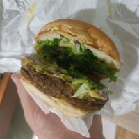 Double vegan burger with vegan cheese at Anti Burger in Panama City