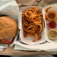 Vegan burger and curly fries at Anti Burger in Panama City