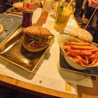 The vegan Kutscher burger with a multigrain bun. And an amazing vegetable patty. at Hans im Glück in Nuremberg