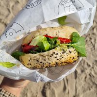 South bagel (lots of greens) at Big Bad Bagels - Baznicas in Riga