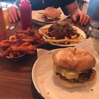 Hail Seitan burger, wacko Jacko fries and sweet potato fries  at The Meat Counter in Falmouth