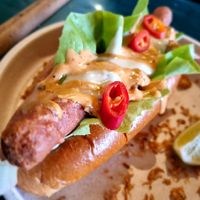 Vegan hot dog at Zetta's Pantry in Fitzroy