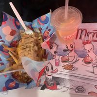 Animal fries and sparkling lemonade! at Monty's Good Burger - Koreatown in Los Angeles