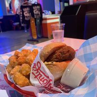 Chicken and tater tots  at Monty's Good Burger - Koreatown in Los Angeles