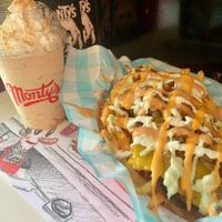 Dog Pile Fries and Pumpkin Pie milk shake at Monty's Good Burger - Koreatown in Los Angeles