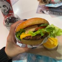 classic burger with habanero sauce at Monty's Good Burger - Koreatown in Los Angeles