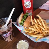 Single with fries, onion aioli, and chocolate shake  at Monty's Good Burger - Koreatown in Los Angeles