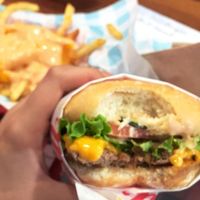 impossible burger at monty’s good burger with a side of french fries.  at Monty's Good Burger - Koreatown in Los Angeles