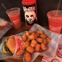 Monty’s Burguer with a side of tatter totes and strawberry lemonade  at Monty's Good Burger - Koreatown in Los Angeles