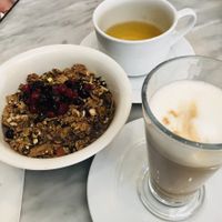 Açaí bowl and almond latte at Crust in St Julians