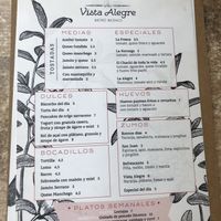 menu at Vista Alegre in Ibiza