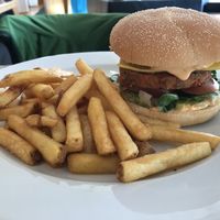 Hamburger with carrot and quinoa patty. at Kilpisjarven Retkeilykeskus in Kilpisjarvi
