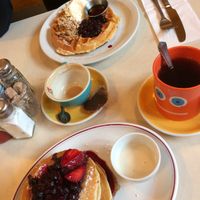 Blueberry and granola waffle / pancake and berries at The Breakfast Club in London