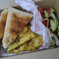 Vegan cheese and mushroom chickpea omelette at Cafe Aina in Stirling