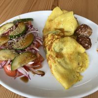 Vegan Omelette with Falafel and Mushrooms  at Cafe Aina in Stirling