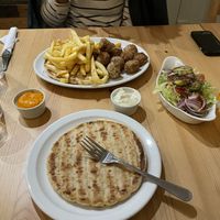 Homemade falafel souvlaki (big portion) accompanied with a salad  at Cafe Aina in Stirling