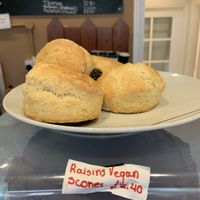 Scones served with coconut cream and jam.  at Cafe Aina in Stirling
