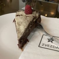 Raw cake banana raspberry at Hotel Slon in Ljubljana