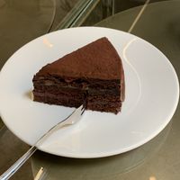 Vegan banana & sour cherry chocolate cake at Hotel Slon in Ljubljana