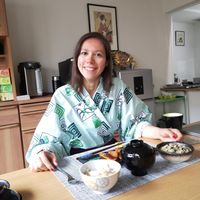 Excited for breakfast! at Vegan Minshuku Sanbiki Neko in Kyoto