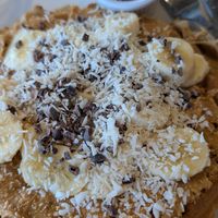 Hipster Waffle - lots of peanut butter, banana, cocoa, nibs and maple syrup at Green Source in Missoula