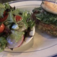 Sorry for the crappy pic. Falafel burger and side salad   at Artisanal Burger Company in Manchester