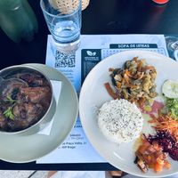 Vegetarian feijoada. Plus a word search!  at Anjo Verde in Braga