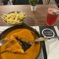 Vegan Francesinha and red fruits lemonade   at Anjo Verde in Braga