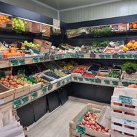 Fresh fruits and vegs in cooled area at My Bio Shop in Ruoms