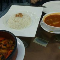 The "soupy" dish had pieces of meat inside! at Syrian Palace in Aqaba