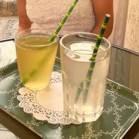 Ginger kombucha and peach juice at Fragrant Delice in Corsica