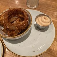 Quinoa battered onion rings with chipotle mayo  at Fresh Kitchen & Juice Bar in Toronto