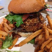 BBQ Ranch Burger with fries at Fresh Kitchen & Juice Bar in Toronto